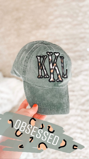 spruce green adams baseball cap trucker hat cheetah embroidered applique monogram