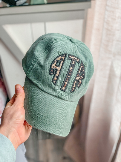 cactus spruce green adams baseball cap trucker hat cheetah embroidered applique monogram