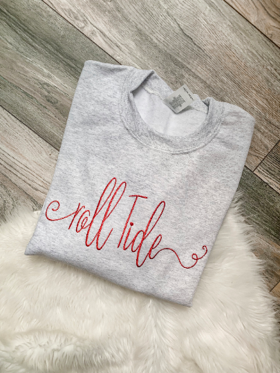 game day roll tide gildan ash cropped embroidered sweatshirt