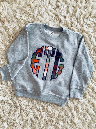 rabbit skins embroidered large flannel applique monogram sweatshirt